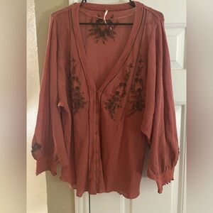 Free People Margie Balloon Sleeves Embroidered Tunic